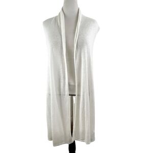 CYNTHIA ROWLEY White Linen DUSTER SWEATER M Sleeveless Beach Cover Up Cardigan